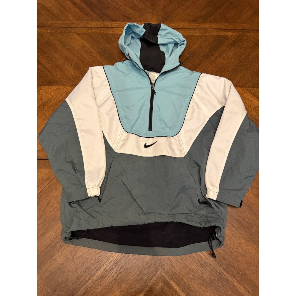 Vintage Nike Windbreaker Quarter Zip Anorak Jacket Blue Grey White Mens Small